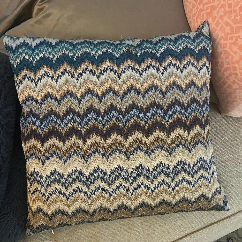 Missoni Jarris Cushion 16 Inch Blue Zigzag Throw Pillow 16x16